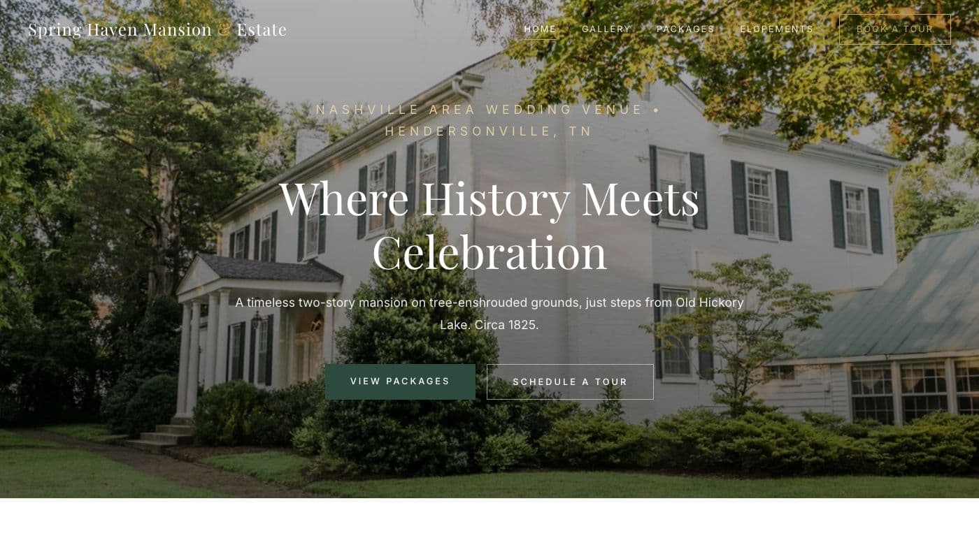 Spring Haven Mansion — Wedding Venue website by Zorva Labs