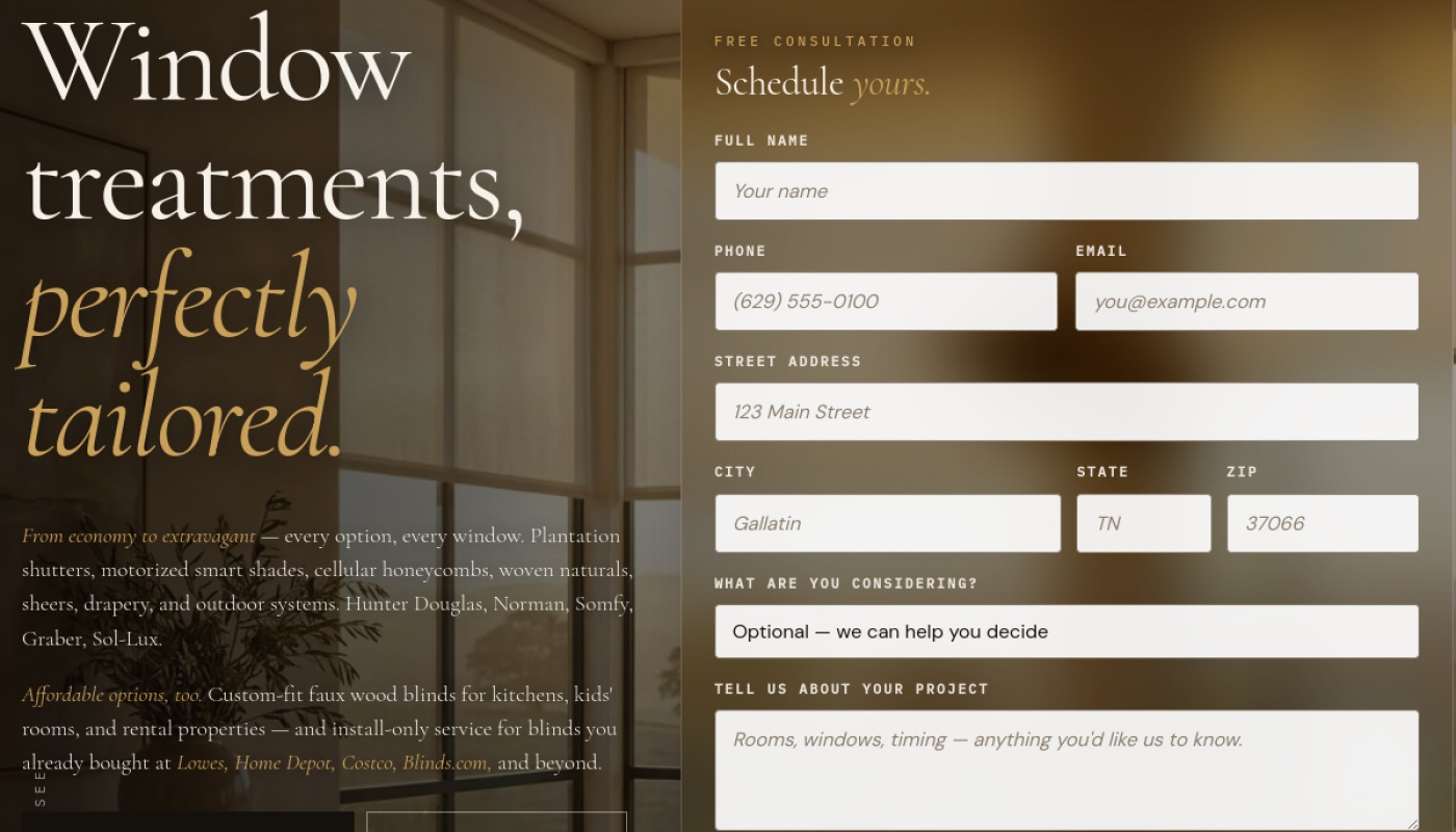 Stately Shades website by Zorva Labs